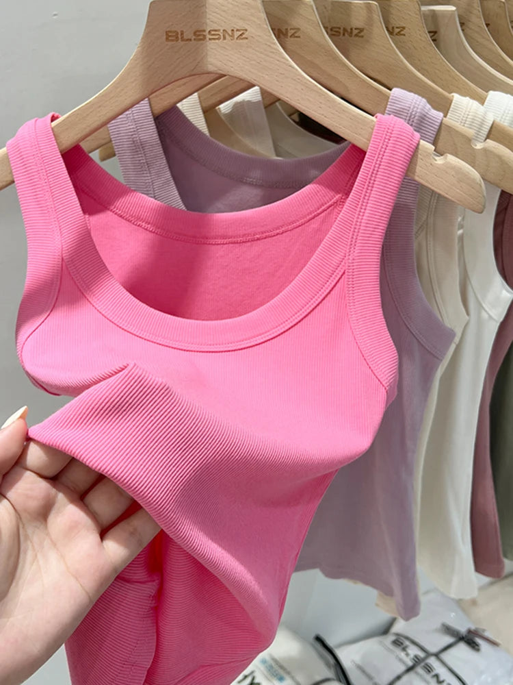 Zjaiss - Camisola de tirantes acanalada con cuello redondo para mujer, básica, elástica, de verano 2025