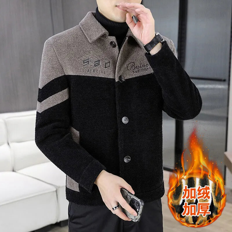 Abrigo de lana corto grueso informal de nueva marca de moda para otoño e invierno para hombre con chaqueta de terciopelo de visón dorado y elegante
