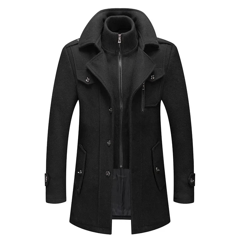 Thickening Warm Wool Coat High Quality Design Wool Coats Men's Wool Blend Winter Double Collar Wool Blend Men Solid Color