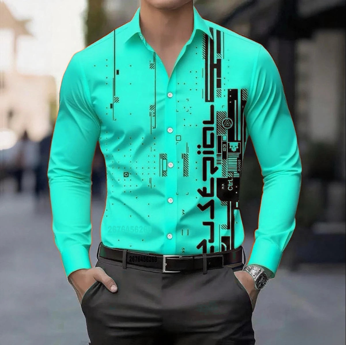 13 colors men's retro digital printing button breathable long sleeve shirt fashion lapel versatile men's shirt large size