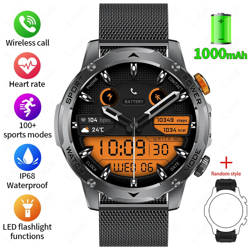 Reloj inteligente para hombre, nuevo, con batería de 1000 mAh, pantalla AMOLED HD de 1,7 pulgadas, control del ritmo cardíaco, linterna, llamadas Bluetooth, reloj inteligente de salud para hombre.