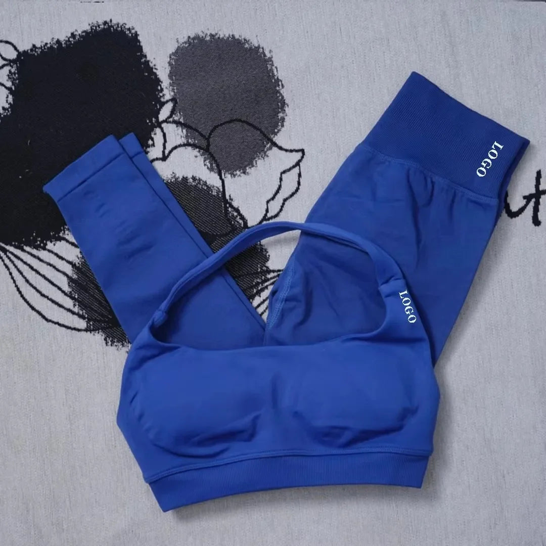 Conjunto de 2 piezas de yoga para mujer, leggings de cintura alta sin costuras, sujetador deportivo, ropa de entrenamiento, ropa deportiva para correr