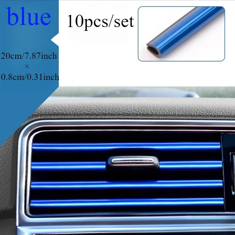 Juego de 10 tiras decorativas para salida de aire acondicionado interior de coche, accesorios DIY, estilo creativo general para coche.