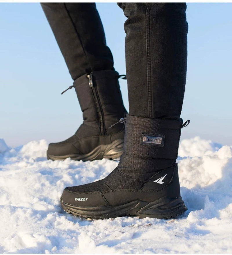 Botas de nieve altas antideslizantes para hombre, para deportes al aire libre, estilo noreste, gruesas, cálidas e informales, de algodón, con terciopelo impermeable.