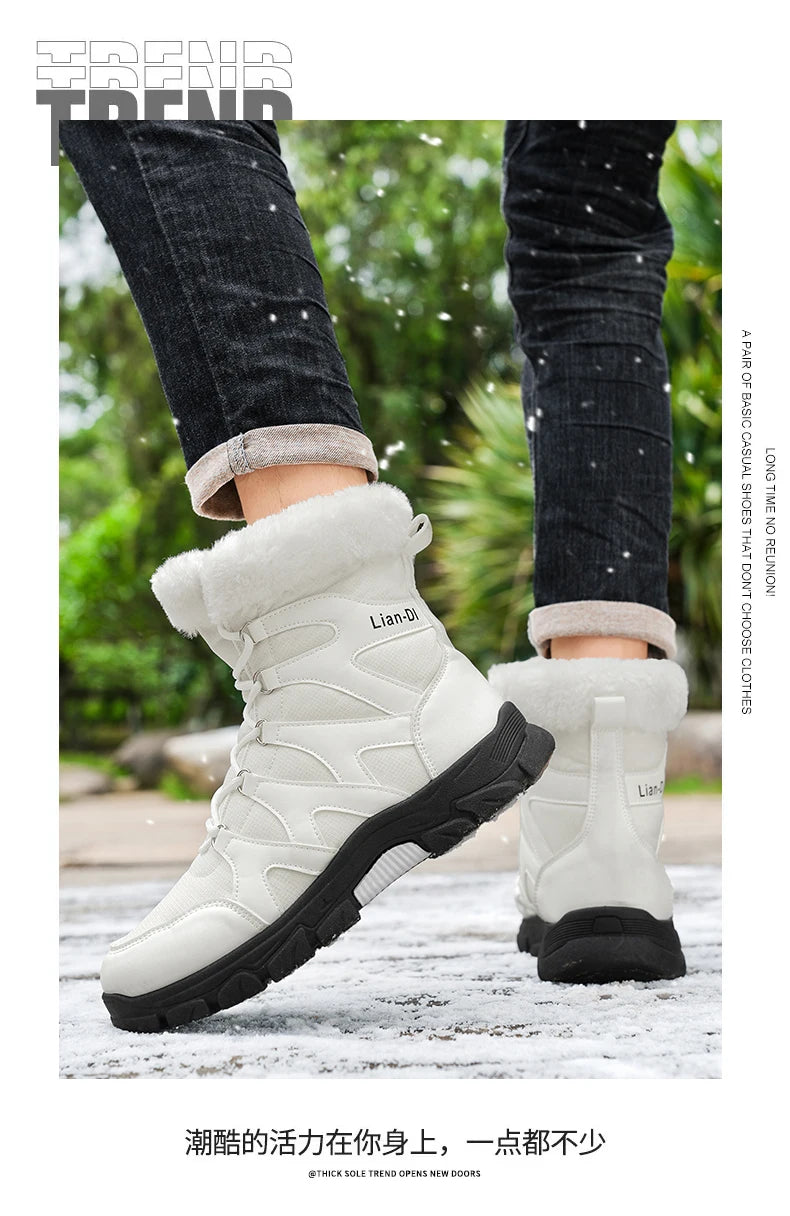 Nuevas botas de invierno para hombre, cálidas y afelpadas, hasta media pantorrilla, para exteriores, antideslizantes, impermeables, para nieve, zapatos de algodón a la moda para hombre.