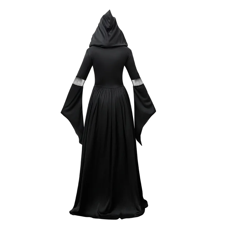 Halloween Witch Dress Skeleton Witch Sorcerer Adult Women Cosplay Costume Hood Skirt Stage Performance Modern Dance Wear Outfits