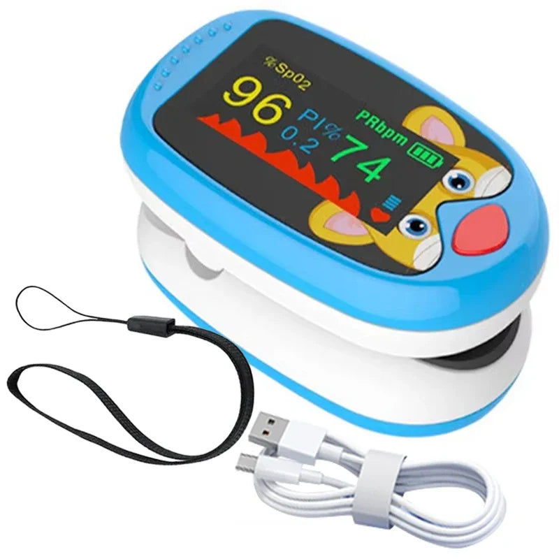 Oxímetro pediátrico USB, monitor de oxígeno en sangre de dedo para niños, oxímetro de pulso OLED, oxímetro digital para uso médico en el hogar.