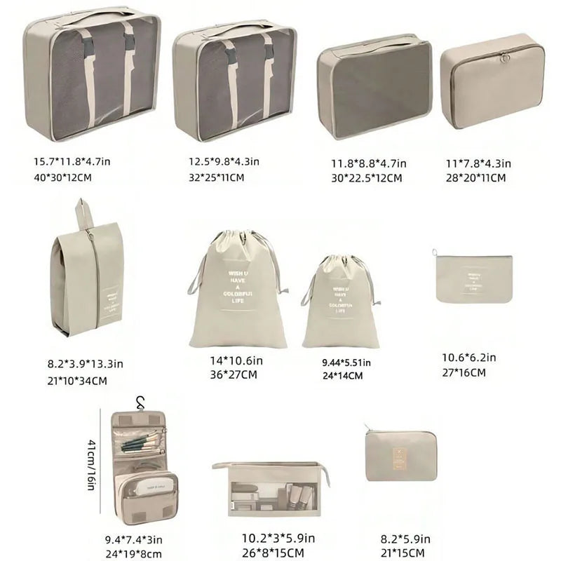 Juego de 11 bolsas organizadoras de viaje plegables, bolsas de almacenamiento, maletas, cubos de embalaje, estuches portátiles para ropa interior, zapatos, artículos de tocador