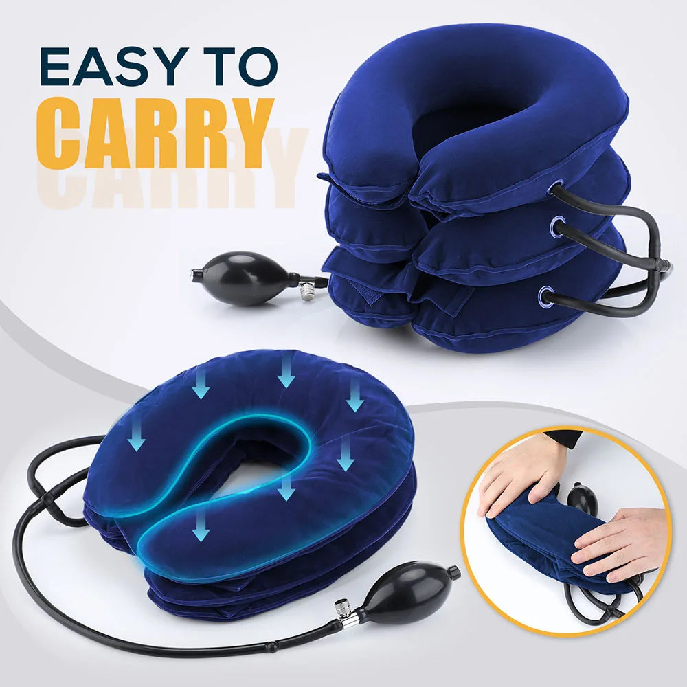 Masajeador cervical inflable con tracción cervical y aire, soporte para el cuello, almohada cervical suave.