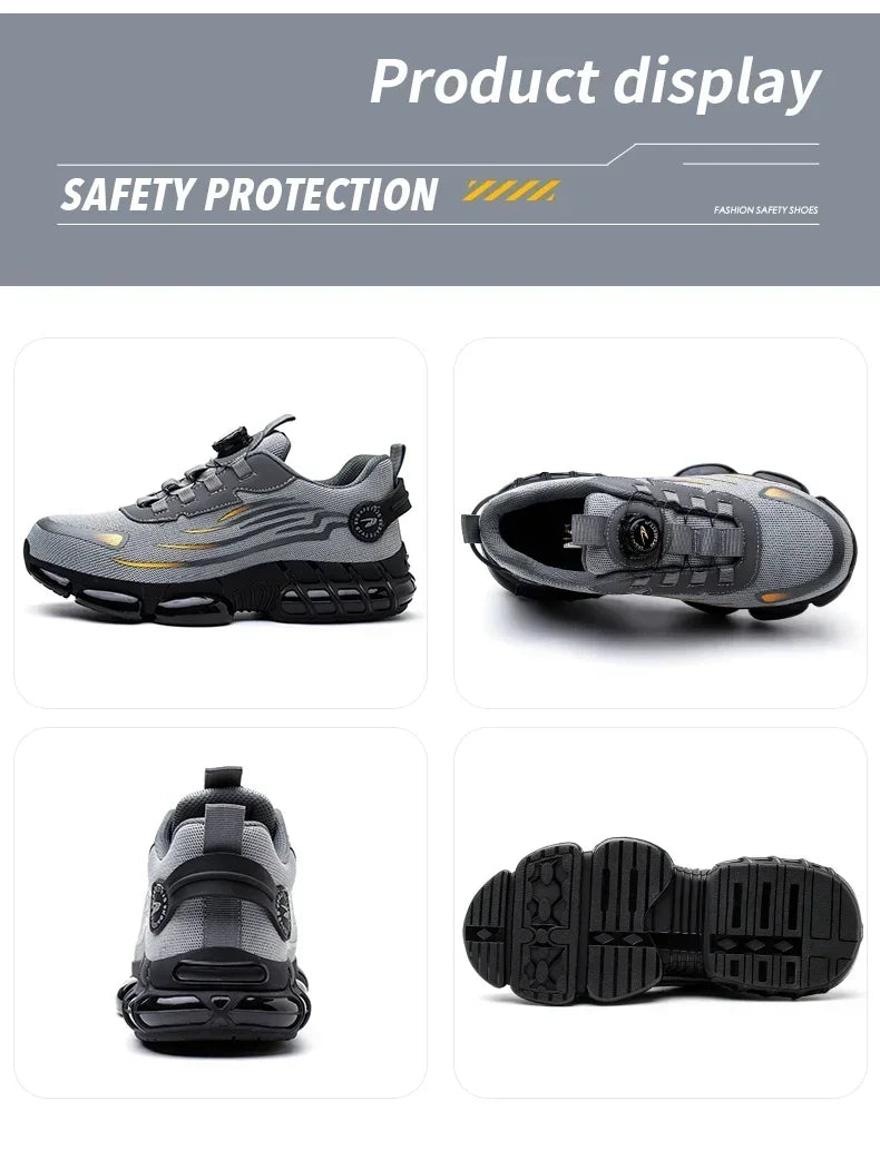 Zapatos de seguridad con botón giratorio para hombre, calzado de trabajo antigolpes y antiperforación, calzado deportivo de moda, botas protectoras de seguridad.