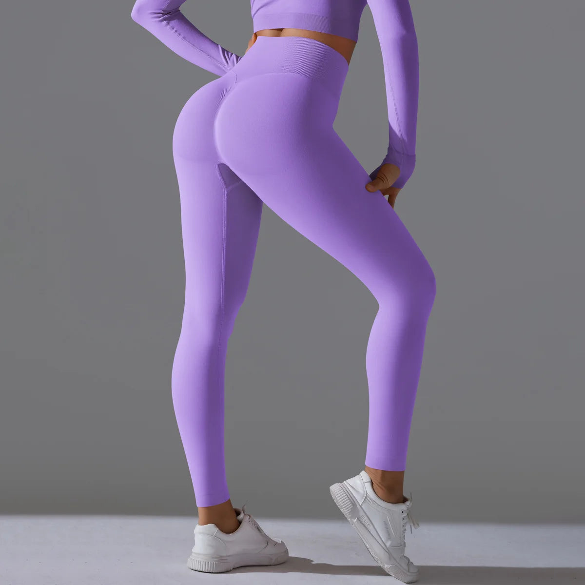 Leggings deportivos de yoga para mujer, sin costuras, cintura alta, elásticos, color sólido, para gimnasio, correr, secado rápido, realce y efecto moldeador.