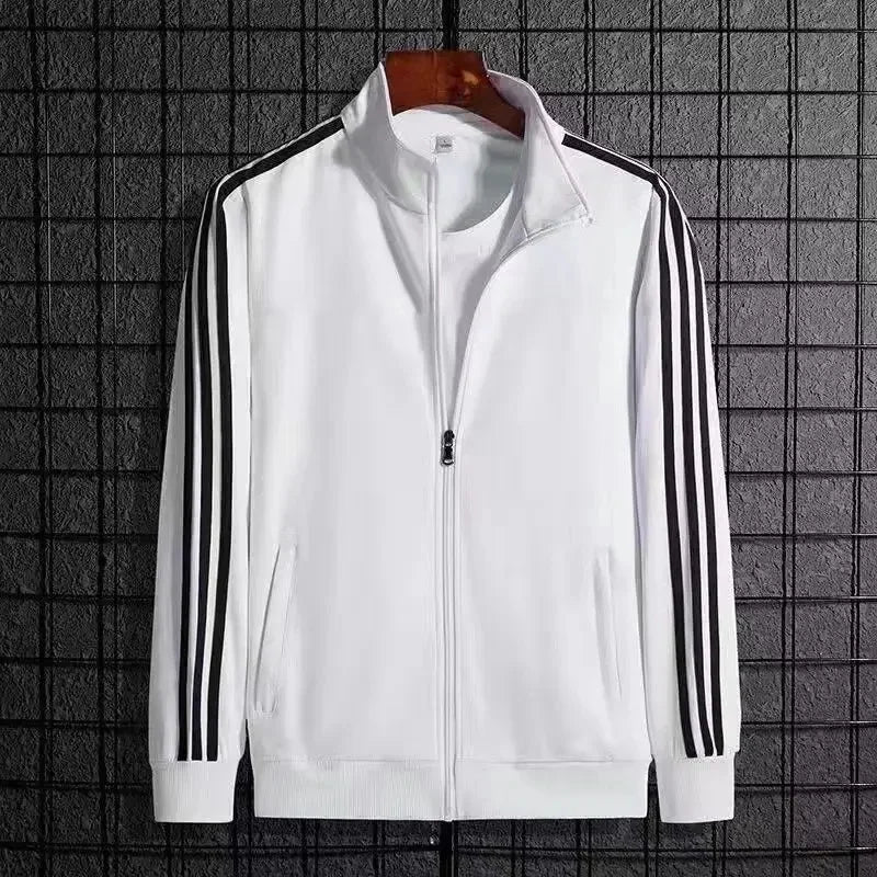 Conjunto de ropa deportiva informal para hombre, primavera y otoño, cárdigan abierto de tres rayas finas, sudadera con capucha y pantalones, conjunto ligero para hombre