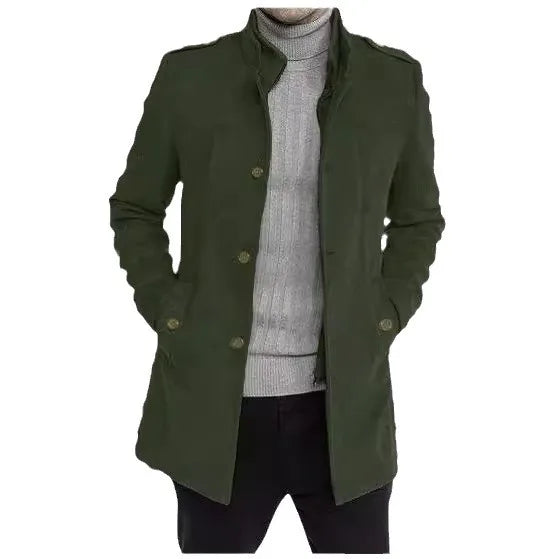 Nueva moda masculina: elegante cortavientos de otoño/invierno, abrigo de lana con doble cuello, chaquetas de lana para hombre de mediana edad, estilo ejecutivo.