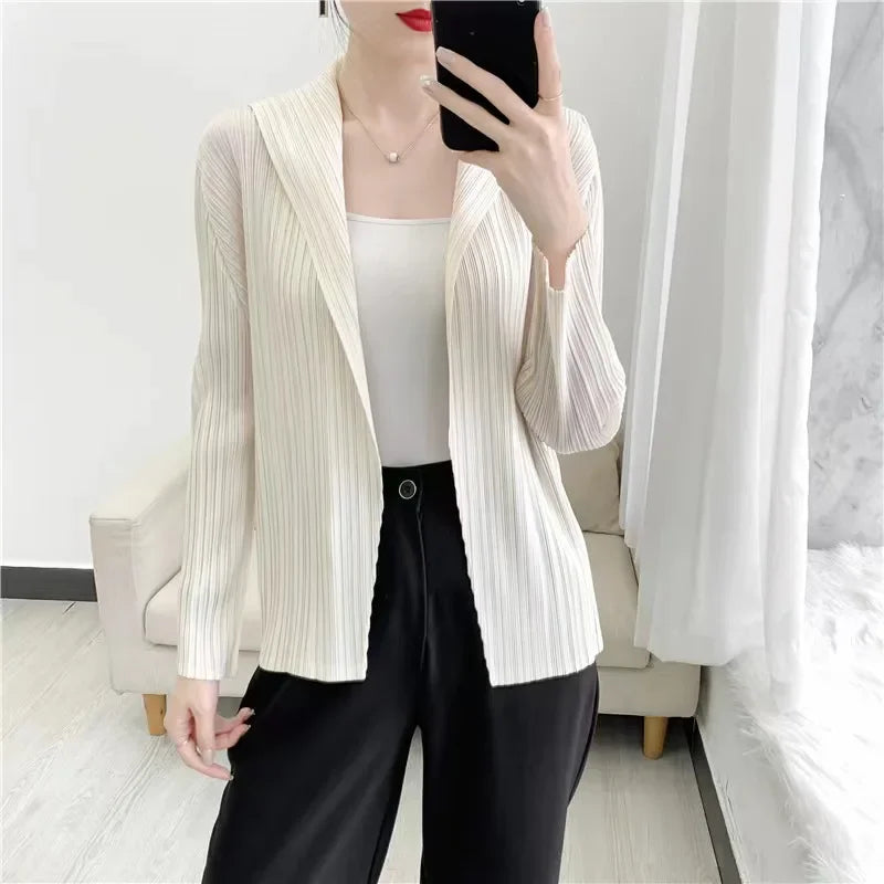ALSEY Miyake - Cárdigan plisado de color liso para mujer, camiseta de verano, nuevas camisas y blusas holgadas, ropa estética holgada