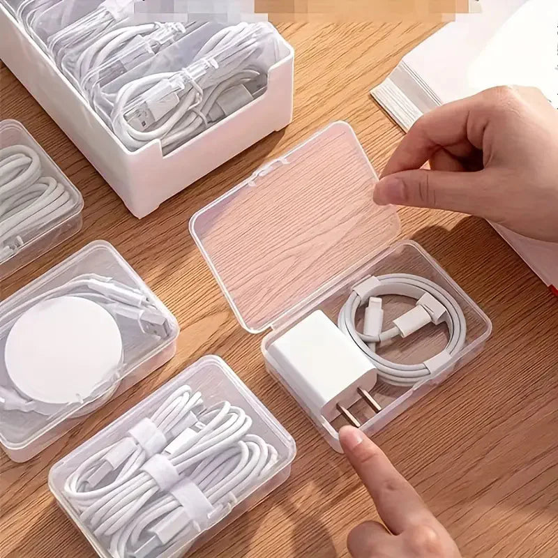 Organizador de cables, caja de almacenamiento, plástico duradero, suministros de oficina diarios, artículos diversos, gestión de cables de carga y dispositivos móviles, almacenamiento