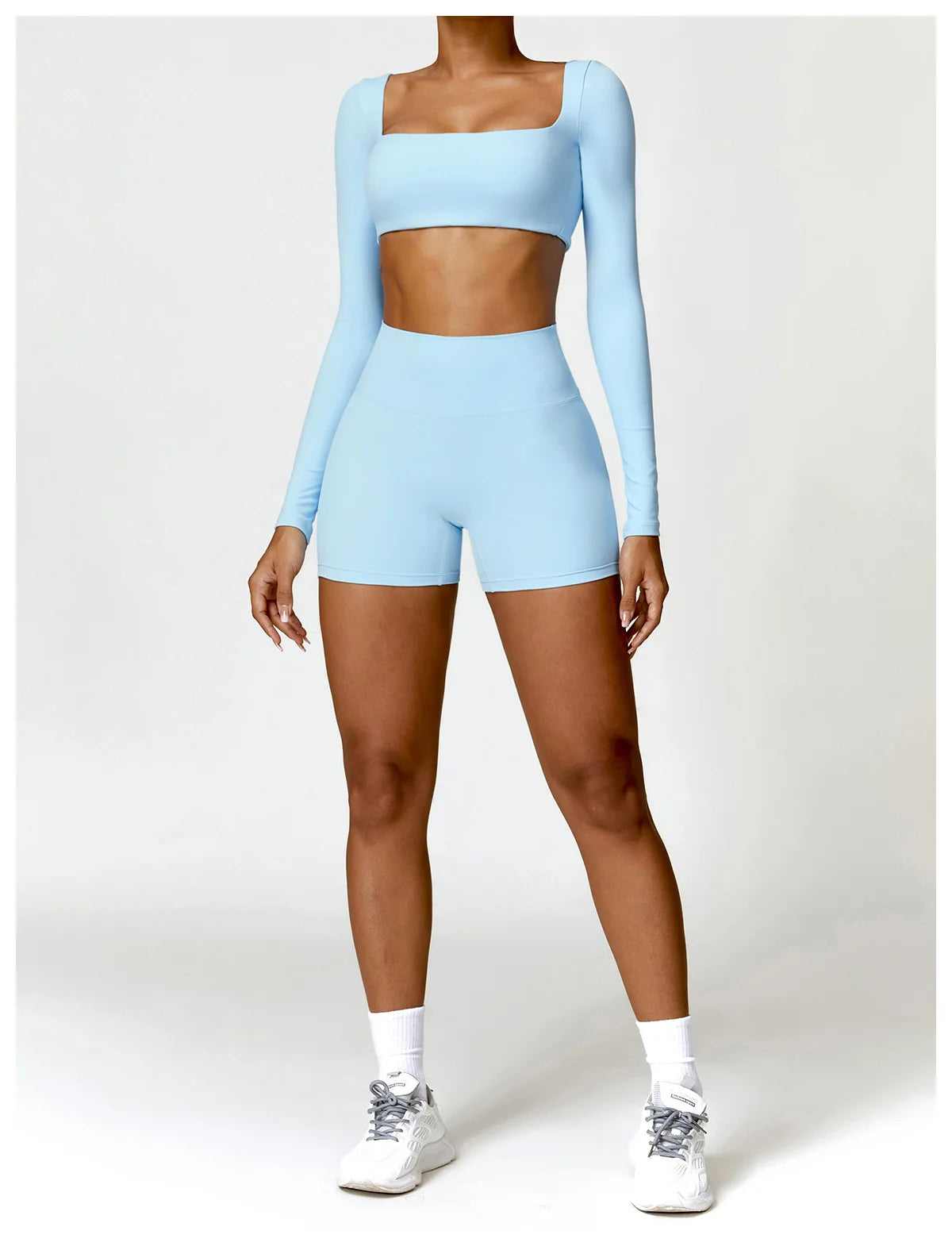 Conjunto de chándal de yoga para mujer, 2 piezas, ropa deportiva para entrenamiento, ropa deportiva, leggings de gimnasio, sujetador de fitness, top corto, trajes deportivos de manga larga