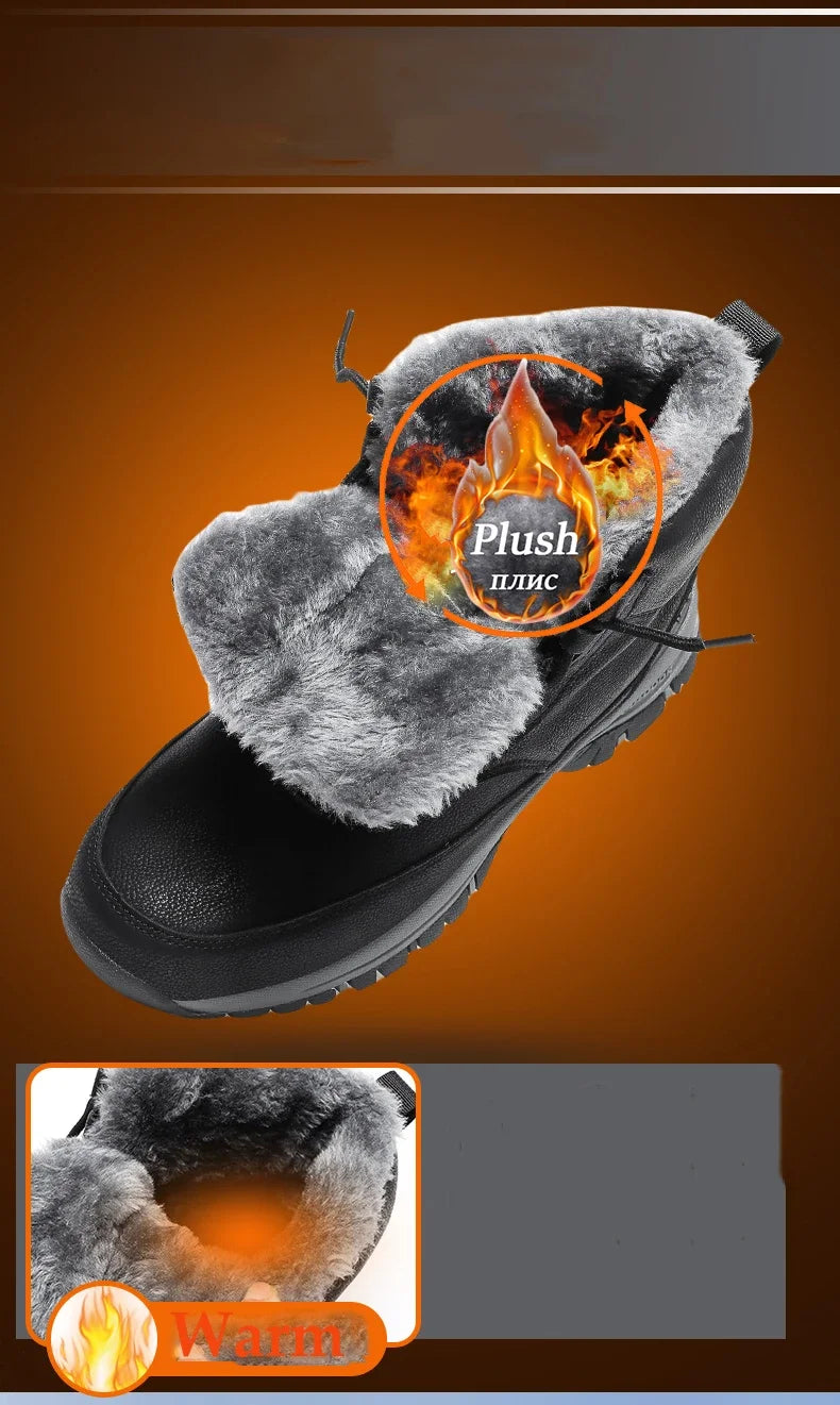 Nuevas botas de nieve de invierno para hombre, zapatillas de cuero impermeables, botas súper cálidas para hombre, botas de senderismo para exteriores, zapatos de trabajo, talla 39-48