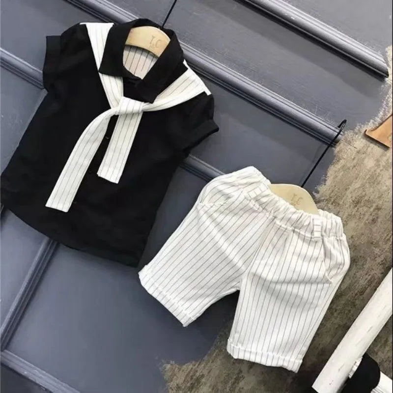 Conjunto de ropa para niños, nuevo conjunto de verano, ropa de verano atractiva, traje para niño pequeño, camisetas de manga corta y pantalones cortos, conjunto de 2 piezas