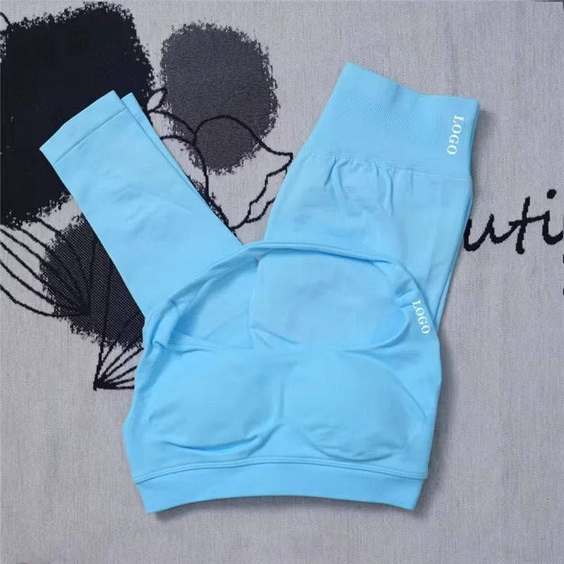 Conjunto de 2 piezas de yoga para mujer, leggings de cintura alta sin costuras, sujetador deportivo, ropa de entrenamiento, ropa deportiva para correr