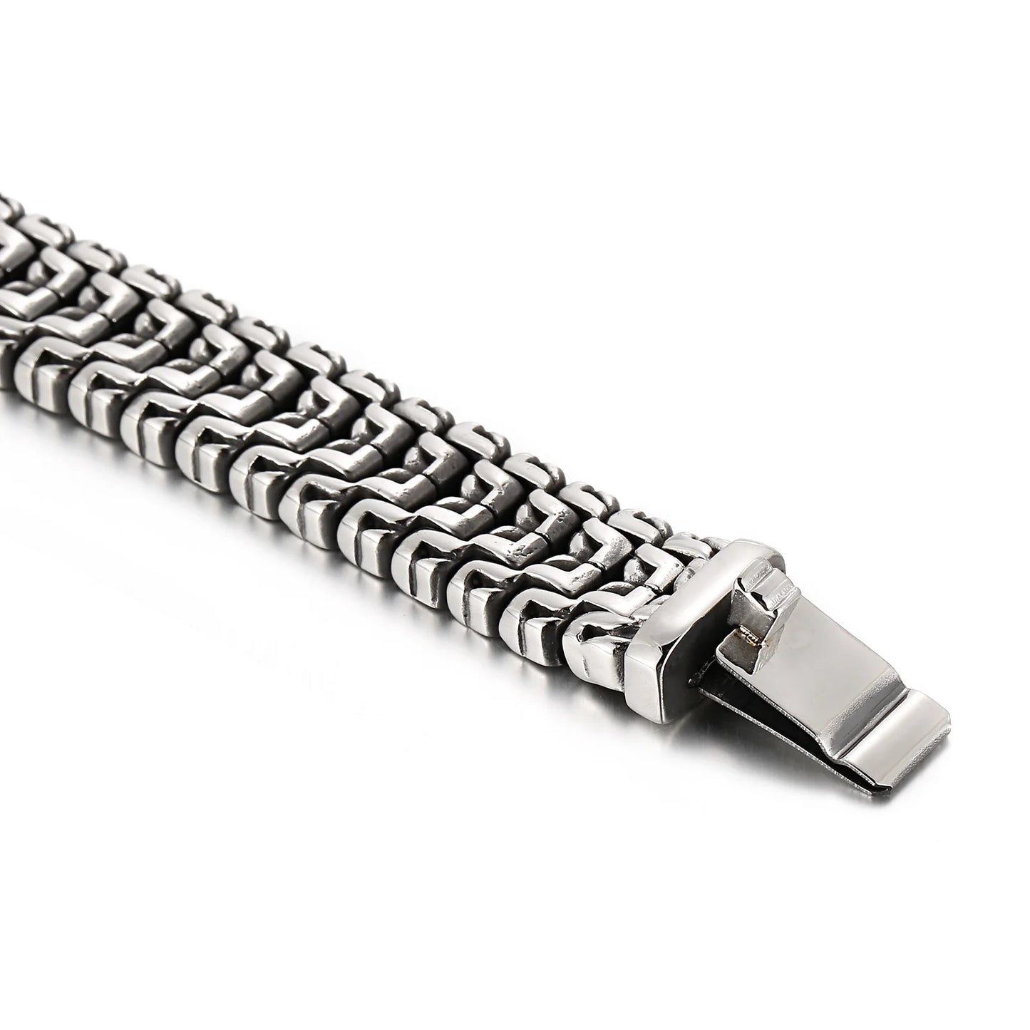 Pulsera de cadena motera de 16 mm que combina elementos modernos y retro - Acero inoxidable 316L - KB123643-BDJX