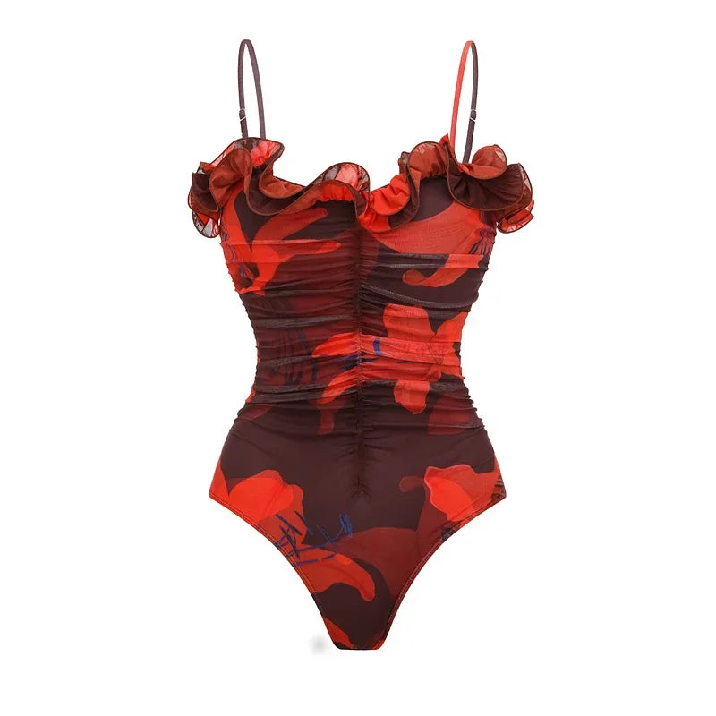 Sexy Swimsuit Women Bikini Set Lily Contrast Print Fabric Patchwork Skirt Push Up Swimsuit Biquini Bodysuit Bathing Suits