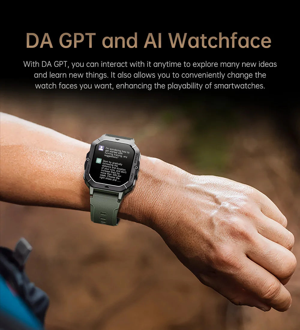 Reloj inteligente con Bluetooth de 2,02 pulgadas para hombre y mujer, batería de 410 mAh, resistente al agua hasta 1 ATM, monitor de ritmo cardíaco y salud, para deportes al aire libre