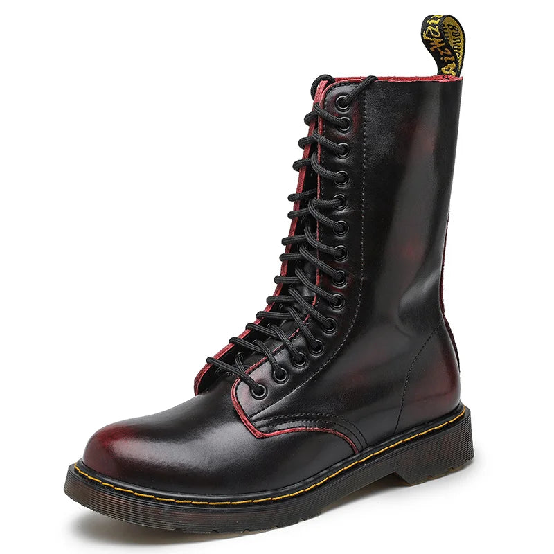 Botas Chelsea de piel auténtica para hombre y mujer, transpirables, largas, antideslizantes, de algodón cálido, para motocicleta