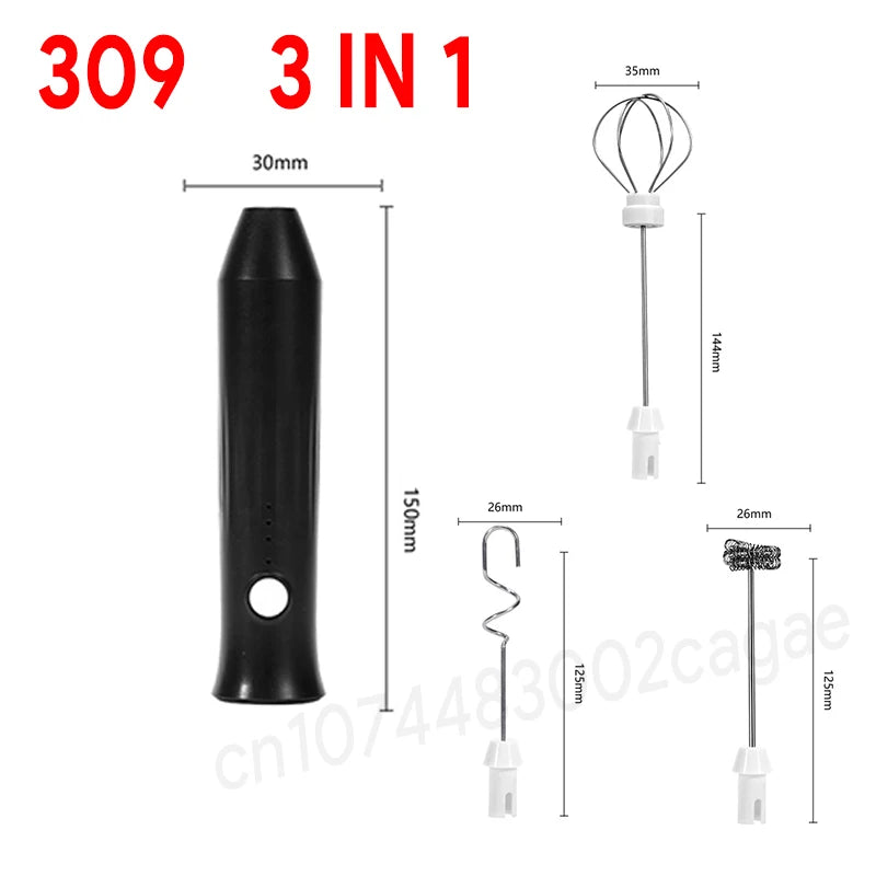 Espumador de leche eléctrico + batidor de huevos inalámbrico con carga tipo C, 3 velocidades, miniespumador de mano, batidor de café, herramientas de cocina
