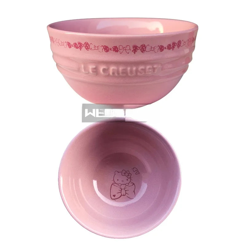 Cuenco de porcelana esmaltada de colores fríos Le Creuset, cuenco de arroz, cuenco para sopa con cara de arcoíris, cuenco francés con diseño de mono redondo para uso doméstico