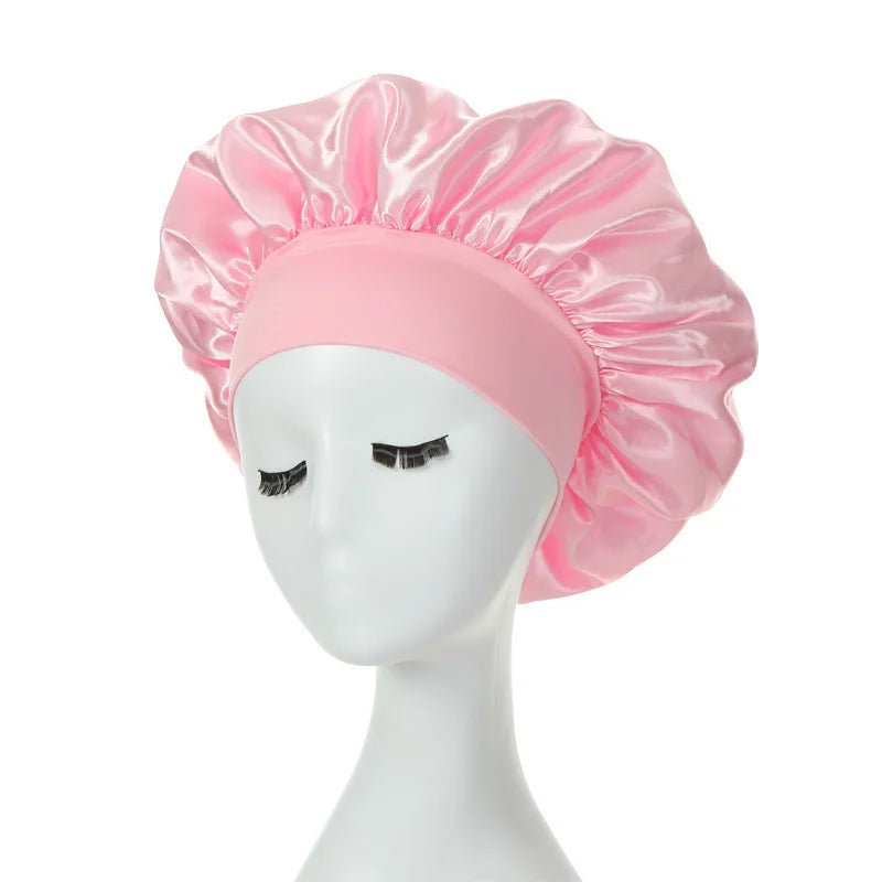 Gorro de dormir para mujer, gorro de seda satinado de doble capa, ajustable, para ducha, para cabello rizado, accesorios de peinado.