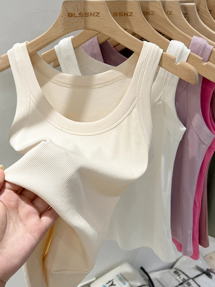 Zjaiss - Camisola de tirantes acanalada con cuello redondo para mujer, básica, elástica, de verano 2025