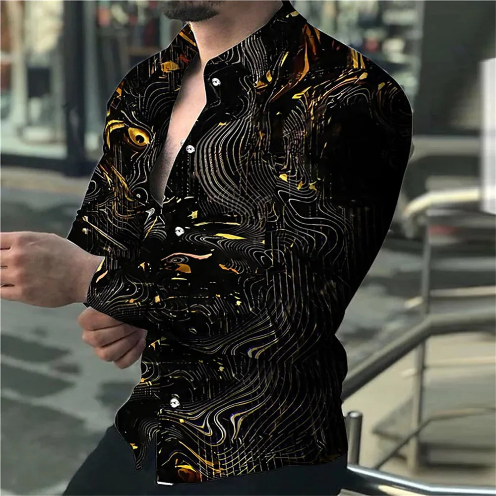 2023 Men's Hot Selling Shirt Long Sleeve Button Lapel Print Pattern Men's Top Soft and Comfortable Spring/Summer New Style