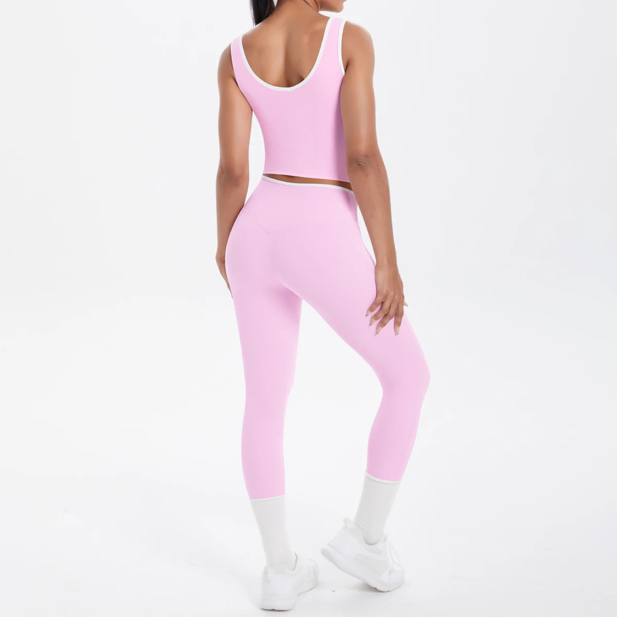 Conjunto de 2 piezas de pantalones de yoga con espalda descubierta y leggings para correr, de cintura alta, con estampado de melocotón y glúteos, para fitness y deportes.