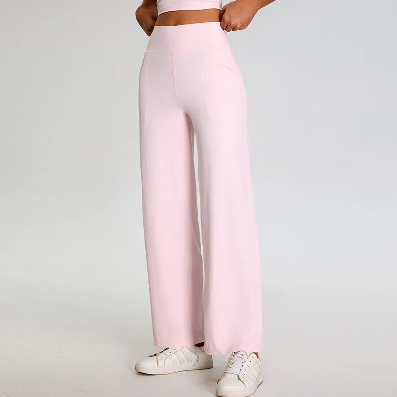 Pantalones de Yoga acanalados para mujer, leggings deportivos para gimnasio, leggings de cintura alta para fitness, pantalones deportivos para correr al aire libre, pierna recta.