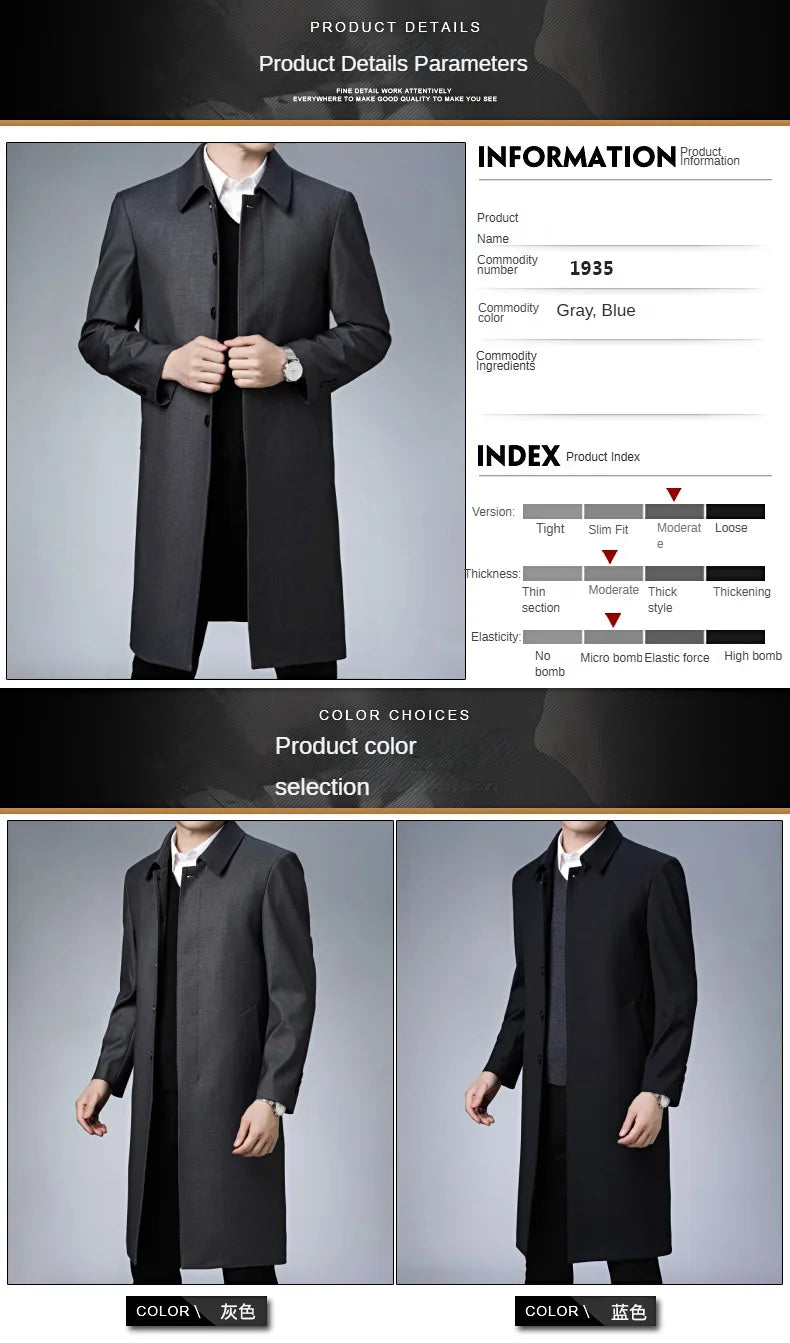 Autumn Winter Men Trench Coat Business Fashio Casual Male Jackets Slim Comfort Warm Windproof Top Trend Streetwear Outerwear New