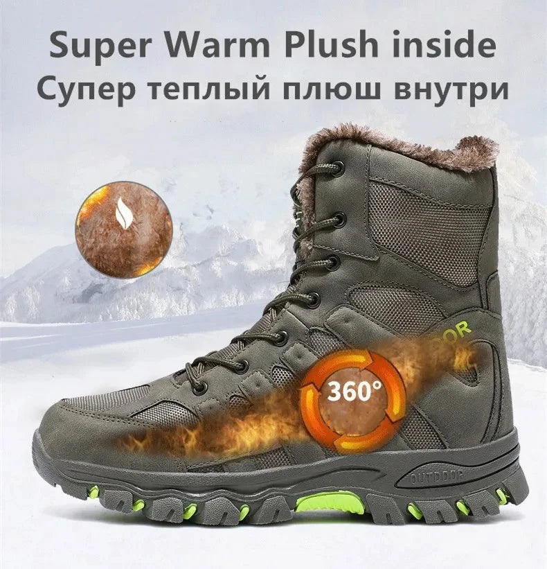 Brand Winter Men's Boots Thick Plush Warm Snow Boots Lace-UP Men Ankle Boots Outdoor Waterproof Men's Motorcycle Boots Size 47