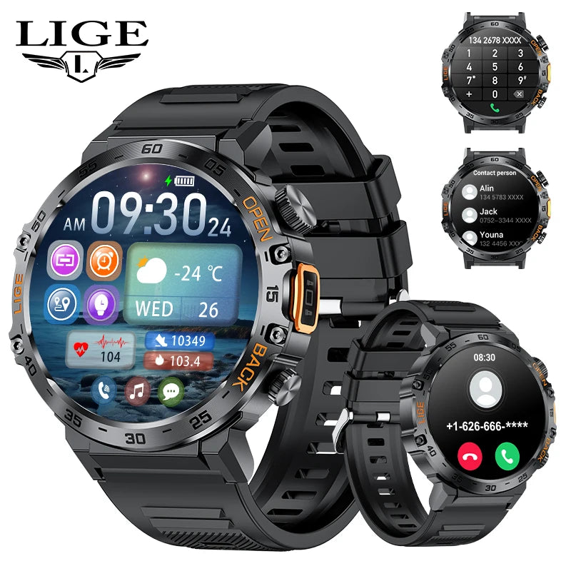 Nuevo reloj inteligente militar para hombre, pantalla AMOLED HD de 360*360, resistente al agua, con linterna LED, deportivo, para Android e iOS.