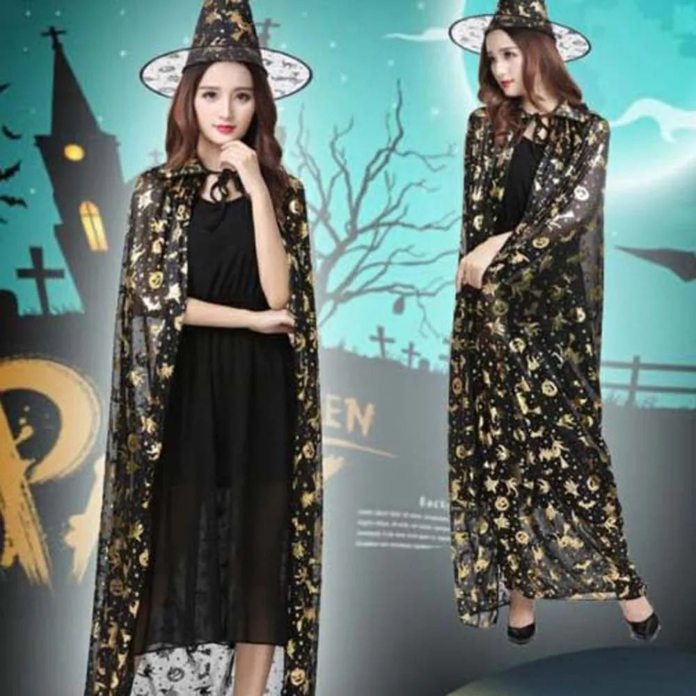 Masquerade Show Performance Costumes Halloween Cloak Sets Pumpkin Ghost Scary Costumes Bat Hat Cosplay Wizard Robe Adult