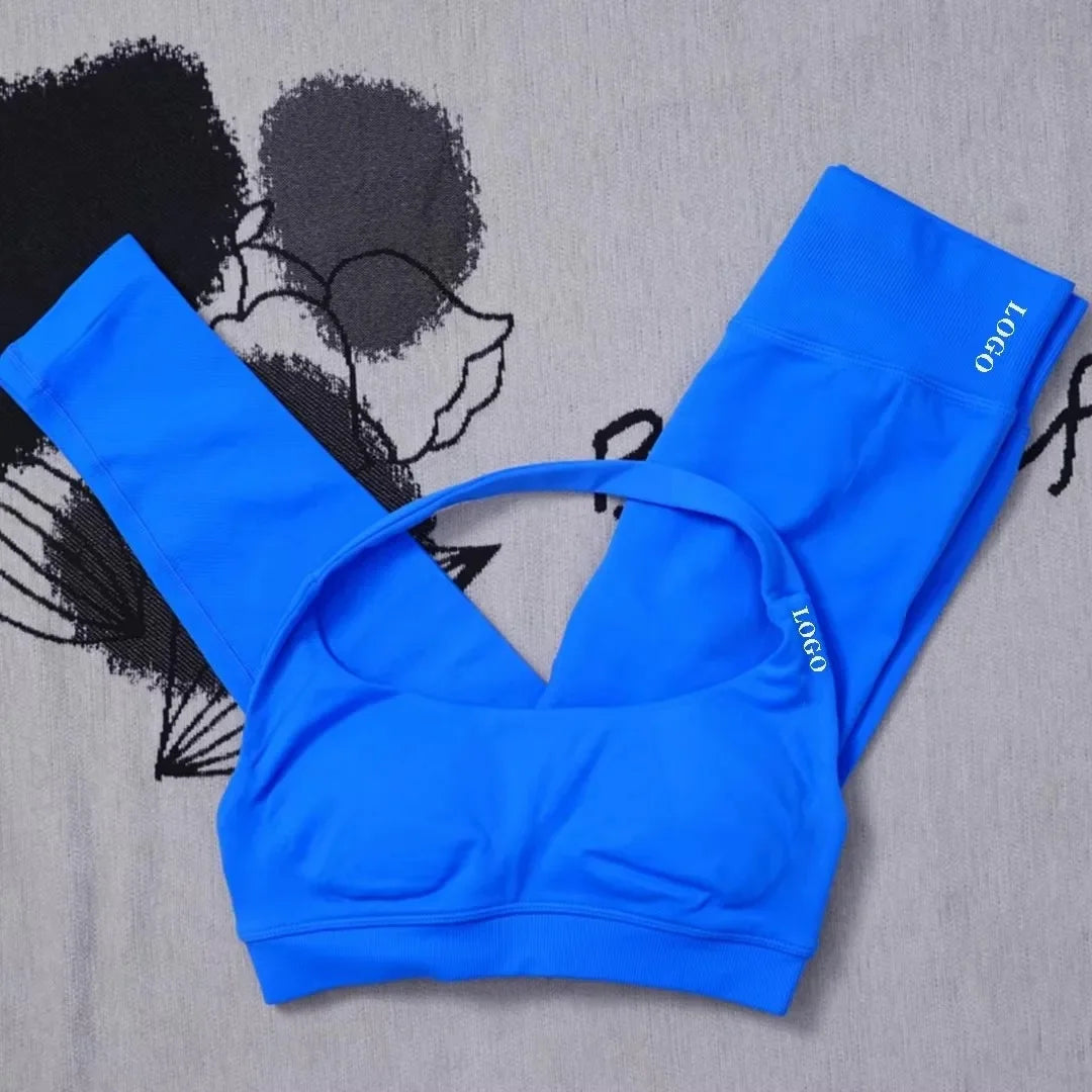 Conjunto de 2 piezas de yoga para mujer, leggings de cintura alta sin costuras, sujetador deportivo, ropa de entrenamiento, ropa deportiva para correr