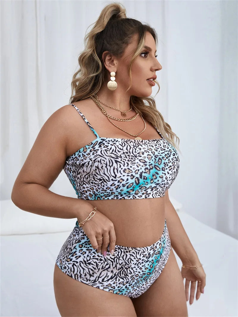 VigoJany 2025 Bikini de cintura alta con estampado de talla grande para mujer, traje de baño push up con tirantes, traje de baño de playa sin espalda, ropa de verano