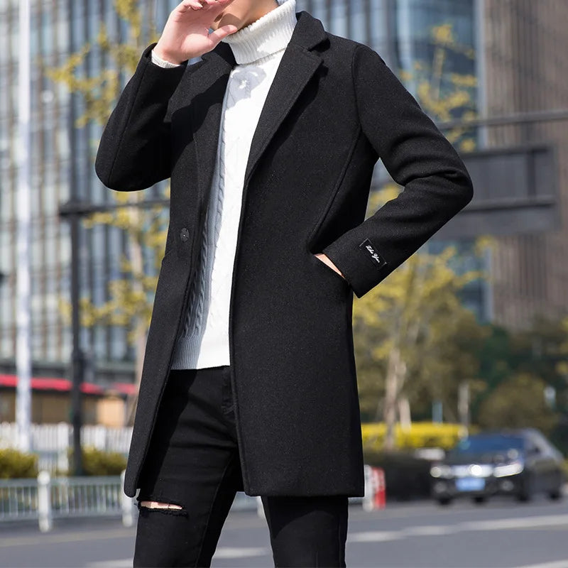 Autumn and Winter Men's Windbreaker Youth Plus Size Woolen Coat Men's Mid-length Korean Version Casual Coat Coat for Men
