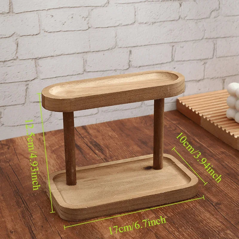 Juego de almacenamiento de escritorio de madera de doble capa: ideal para joyas, cosméticos, artículos de papelería y un estante de almacenamiento multifuncional de escritorio.