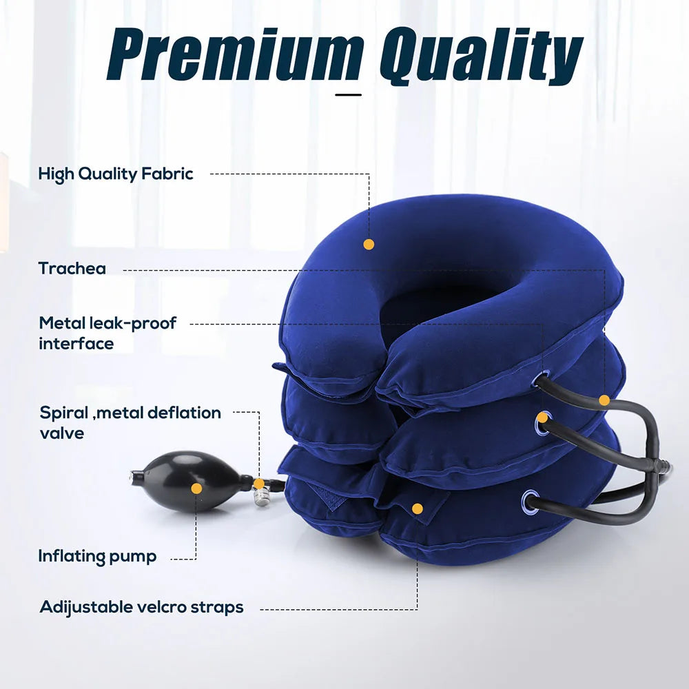 Masajeador cervical inflable con tracción cervical y aire, soporte para el cuello, almohada cervical suave.