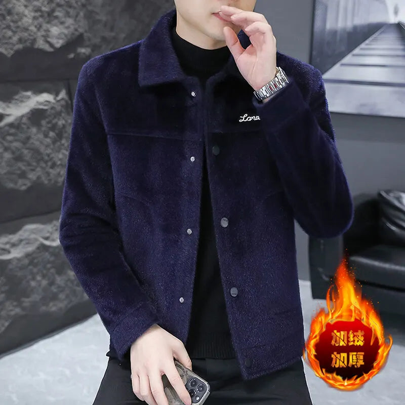 Chaqueta informal gruesa y moderna de invierno 2024 para hombre, con forro polar, estilo coreano, juvenil, elegante y versátil.
