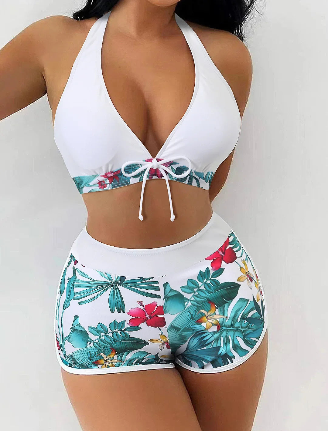 Conjunto de bikini con cuello halter y estampado sexy, traje de baño de cintura alta para mujer, recién llegado, gran oferta de la temporada, diseño dividido moderno