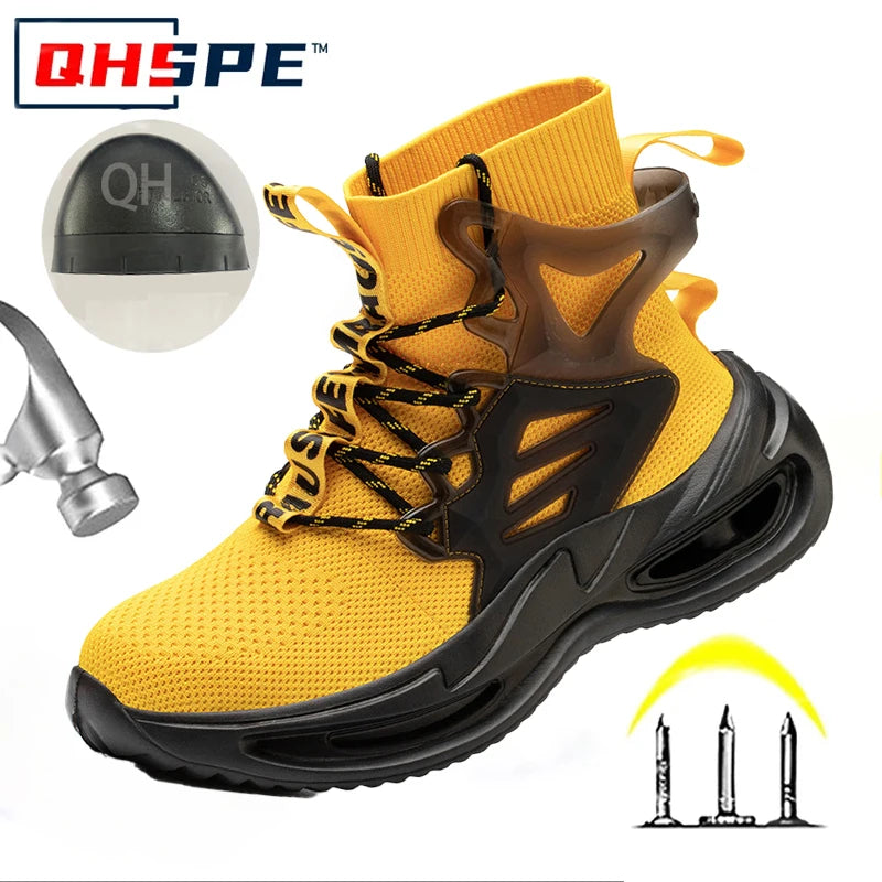 Tall Men's Anti Smashing and Anti Piercing Steel Toe Protective Safety Shoes Lightweight and Breathable Wear Resistant Durable