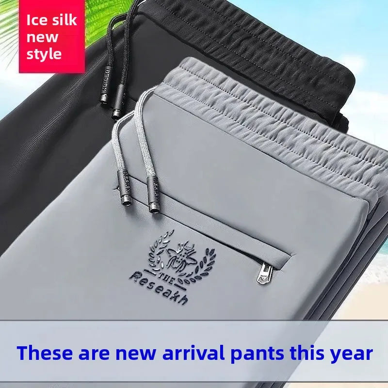 Pantalones clásicos sencillos de seda de hielo para hombre, de pierna recta, de secado rápido, finos, deportivos, informales, largos, transpirables, con sensación fresca de verano