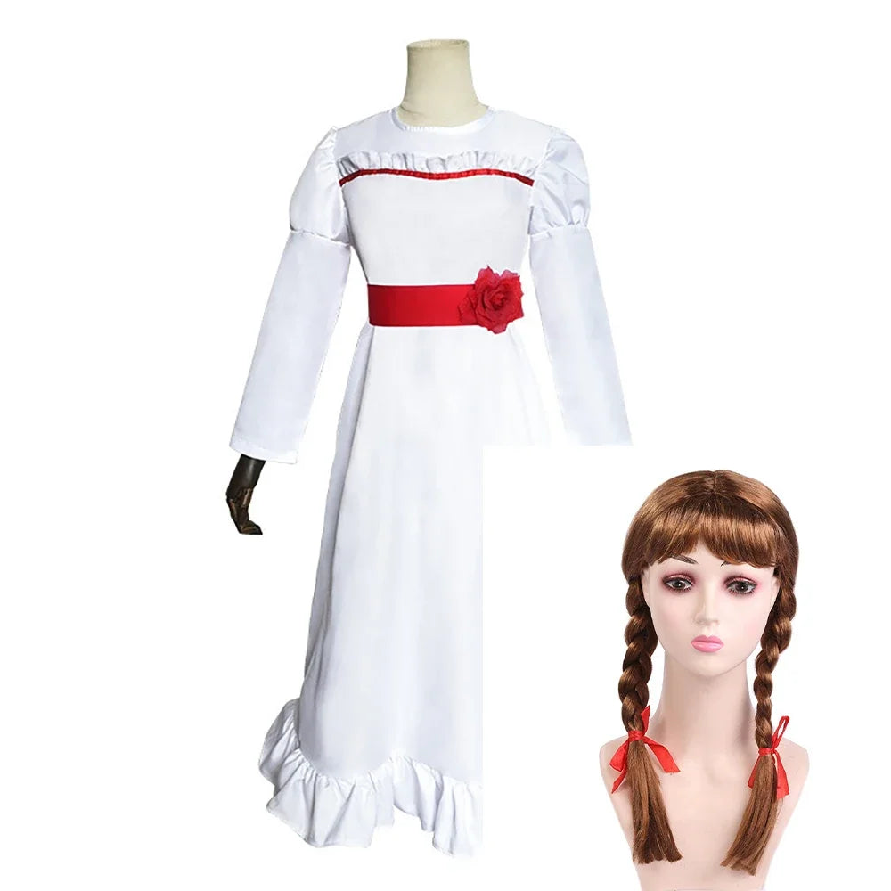 Anime Conjing Doll Annabelle Dresses Cosplay Costumes Wig Suit Halloween Carnival Party Dress Up Female Child Adult Uniform Suit