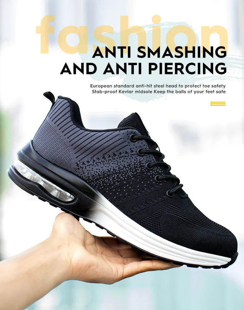 Zapatos de trabajo de protección anti-aplastamiento para hombres y mujeres, zapatos indestructibles anti-perforación, zapatos de trabajo con amortiguación de aire, zapatos de seguridad con puntera de acero para hombre.