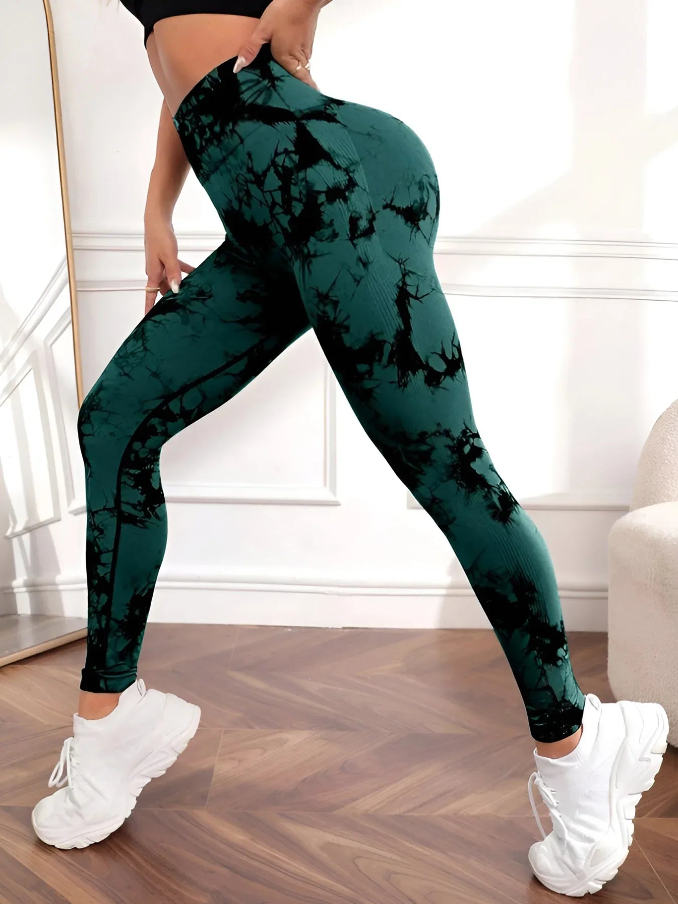 Women's tie-dye high-waist yoga sweatpants tummy control high-elastic fitness running sports leggings sportswear